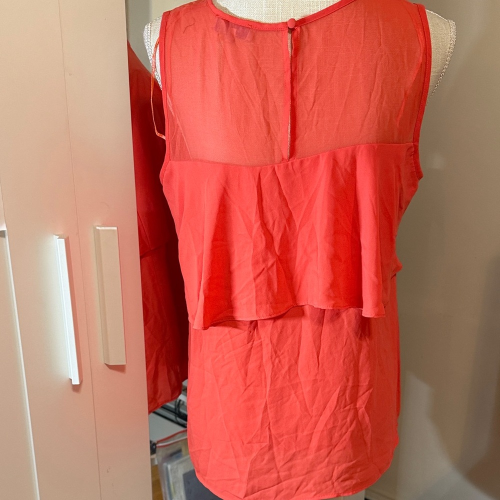Chic Coral Ruffle Blouse - Picture 2 of 3